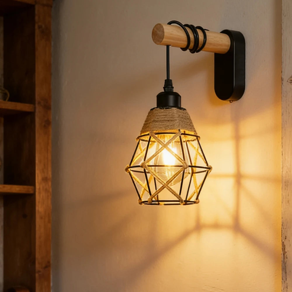 lampe murale industrielle cage dorée abat jour tissu noir étude chambre coucher salle bain