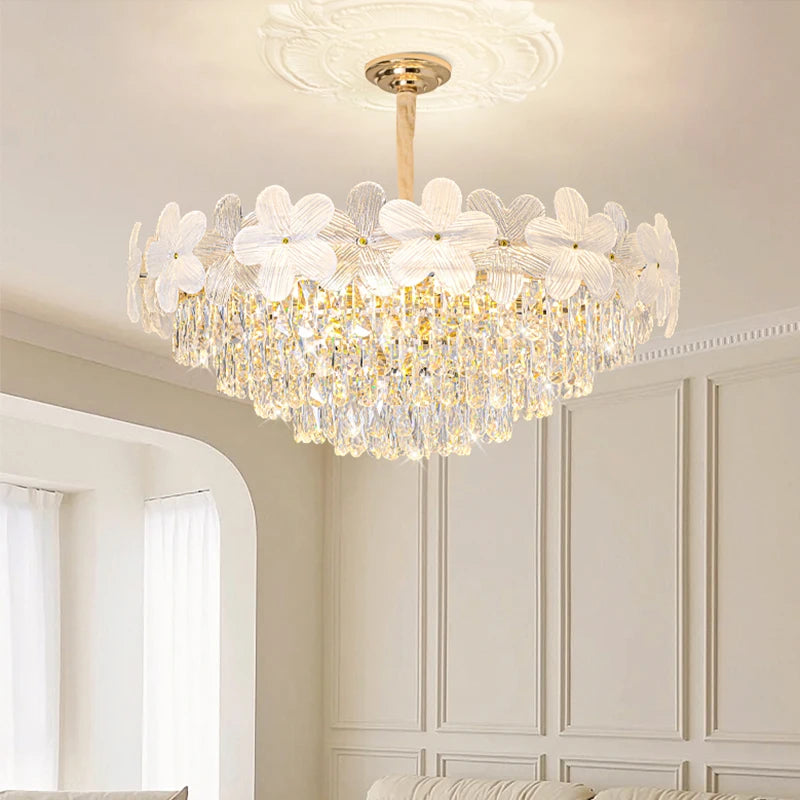 lustre moderne cristal blanc doré fleurs transparentes suspension chambre led 2000 82000lm