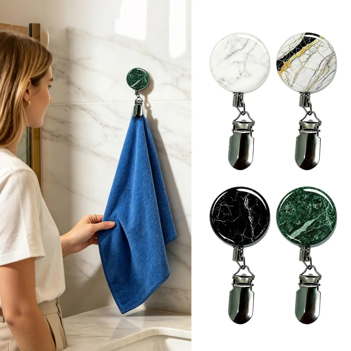 porte serviettes magnétique moderne bleu noir marbre acier inoxydable salle bain cuisine organisation