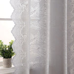 rideau gris clair fleurs blanches semi transparent classique romantique dentelé polyester chambre salon decoration