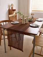 chemin table marron clair solide maille fine franges rustique printemps été hiver automne decorative