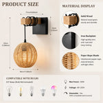 lampe murale moderne rustique marron clair corde bambou tissée plaque fixation câble noir 17cm
