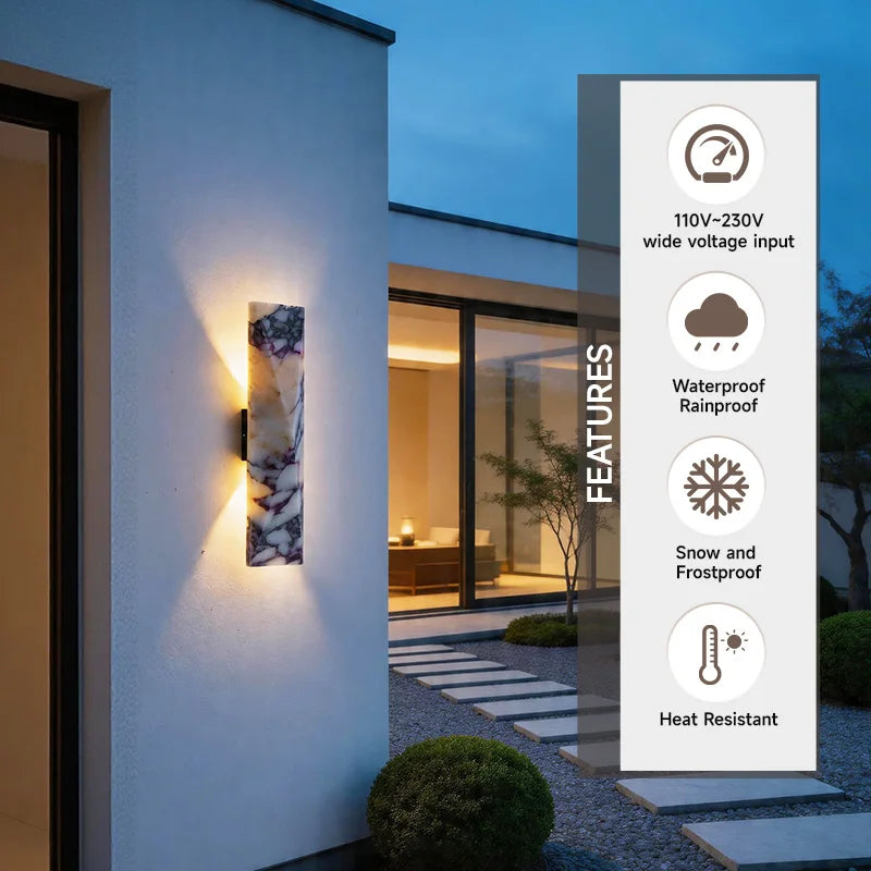applique murale led moderne marbre blanc gris noir éclairage extérieur résistante garage jardin