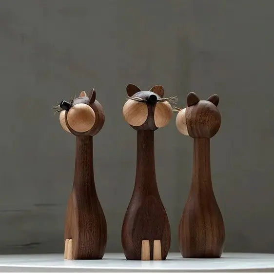 figurines animales bois moderne chat souris marron beige minimalisteintérieur décoration naturelletouches artistiques élégantes.texture