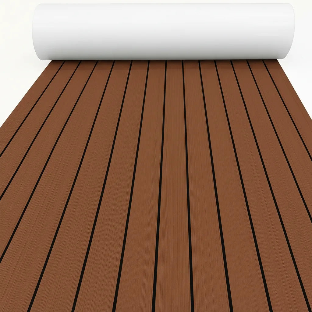 revêtement sol bateau mousse eva imitation teck antidérapant adhésif marron noir yacht
