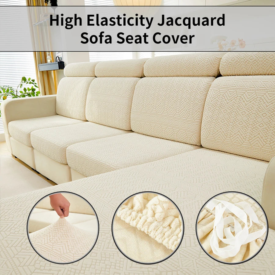 housse canapé beige clair motif géométrique relief moderne salon ruban adhésif
