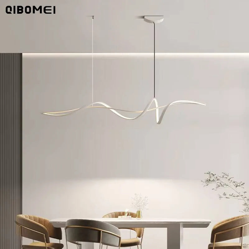 suspension lumineuse moderne ondulé métal blanc noir restaurant cuisine salon intérieur maison