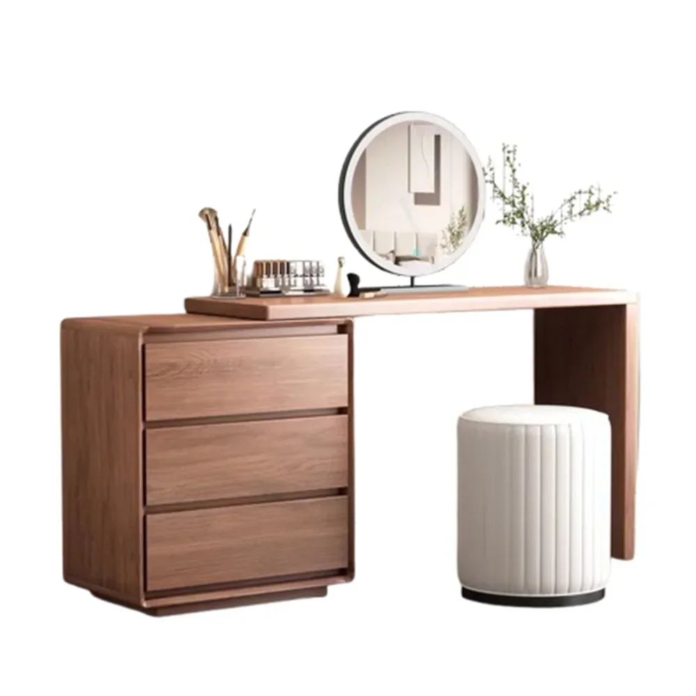 maquillage moderne tabouret plateau amovible tiroirs blanc bois naturel