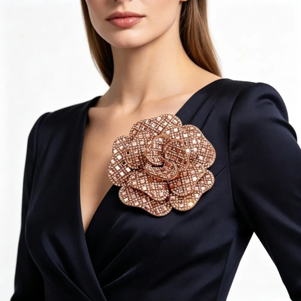 broches fleurs relief strass couleur bleue rose marron adhésif élégantes vêtements accessoires mode classiques