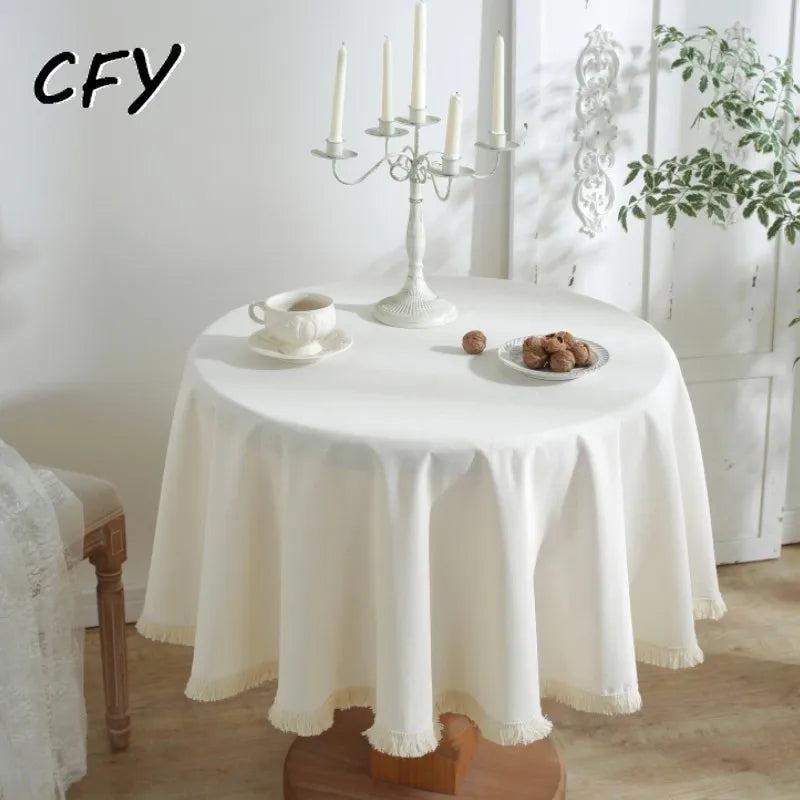 nappes ronde tissu texturé imperméable extérieur intérieur mariage thème vintage blanc cassé marron franges