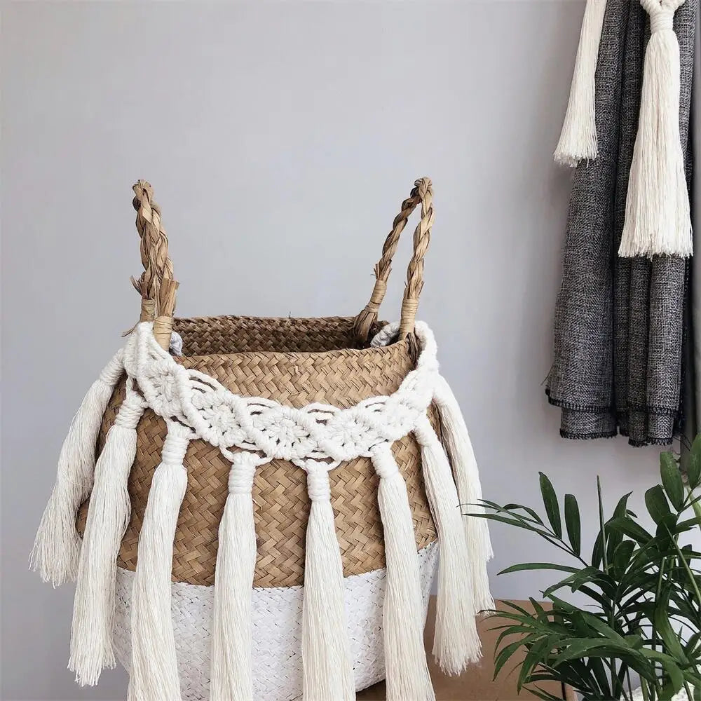rideau boho chic macramé franges coton solide beige clair accessoires fenêtre pastorale