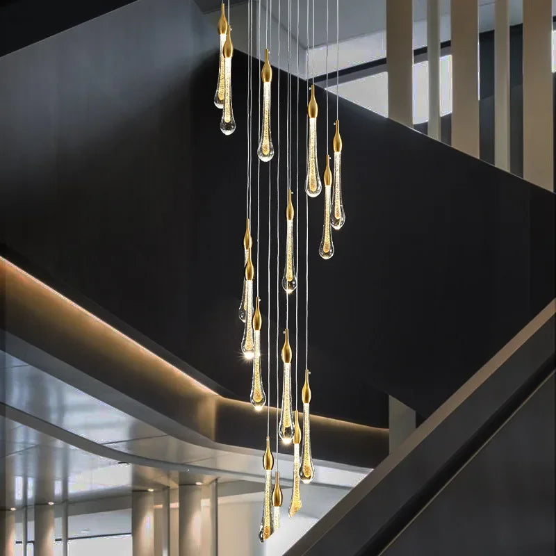 suspension lumineuse or gouttelettes contemporaine 18 lumières spiral transparent élégante