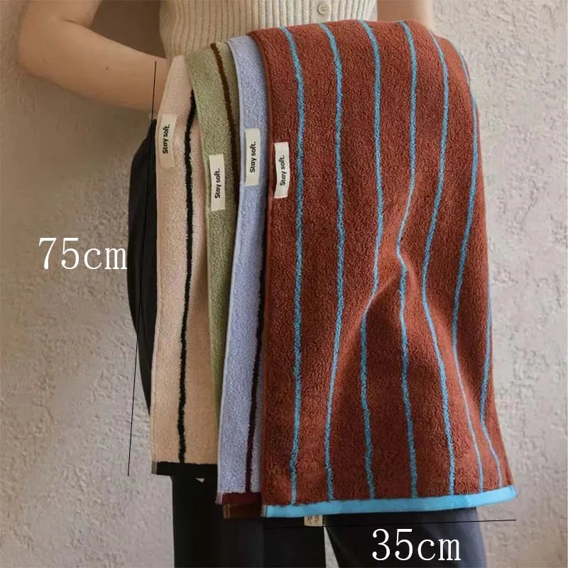 serviettes maison coton polyester rayures horizontales marron vert bleu clair