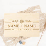 boîte bois gravure personnalisable vintage cadeau mariage souvenirs naturel cadenas poignée emballage bijoux rustic