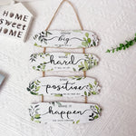 décoration murale bois rustique motifs végétaux feuilles branches inspirant motivant panneau suspendu corde sweet