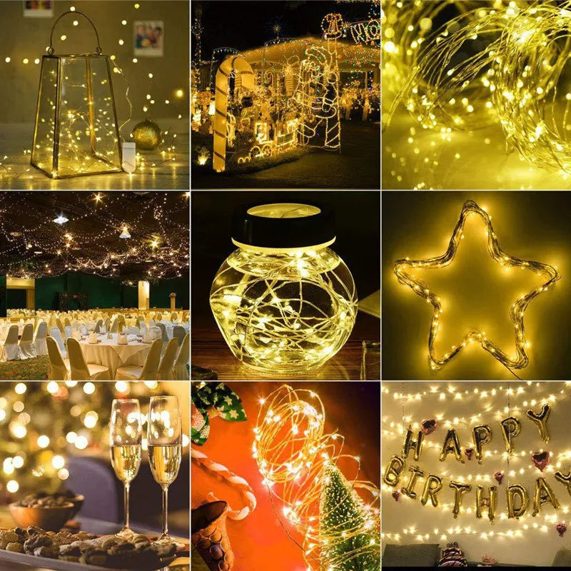 guirlande lumineuse led multicolore fil cuivre adhésif contrôleur distant blanc chaud moderne