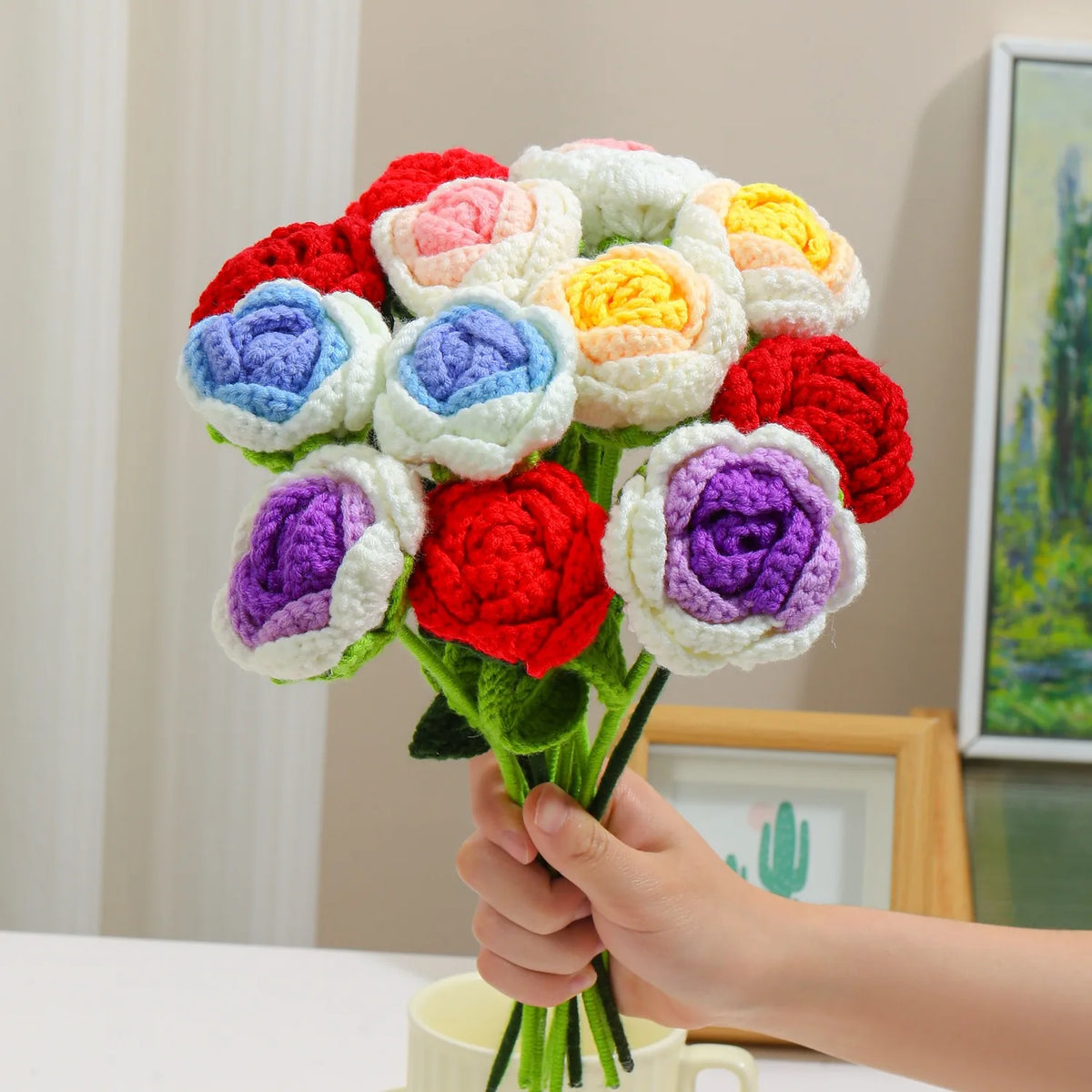 décoration intérieure bouquet roses violet rose blanc rouge jaune bleu artisanal