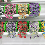 ruban décoratif brodé floral bleu jaune 100 polyester largeur 8cm opacité fin broderie partie