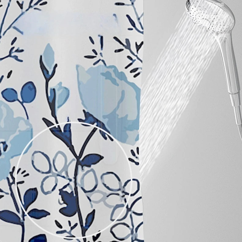 rideau douche peva fleurs stylisées blanc bleu moderne opacité 120cm 150cm 180cm 200cm 240cm
