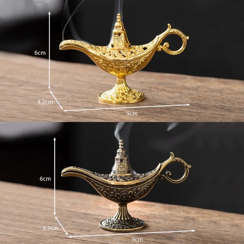 brûle encens doré ornements floraux lampe huile oriental ancien intérieur ambiance relaxante purification air