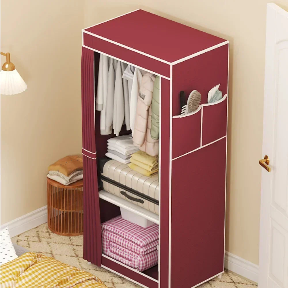 armoire rangement moderne rouge bleu beige uni anti poussière vêtements suspendus boîtes rangement