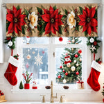 rideau fenêtre noël blanc rouge vert poinsettia houx opacité 140x45cm decoration façade cuisine