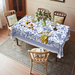 nappe fleurs bleues classique réutilisable polyester rectangle blanc table manger decoration hiver fêtes
