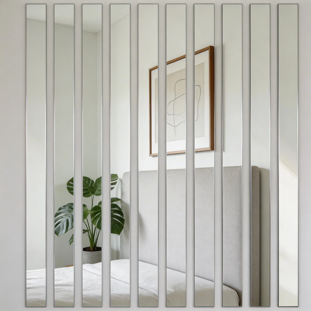miroirs adhésifs rayures blanches modernes stickers muraux autocollants 10 pièces 30cm 2cm