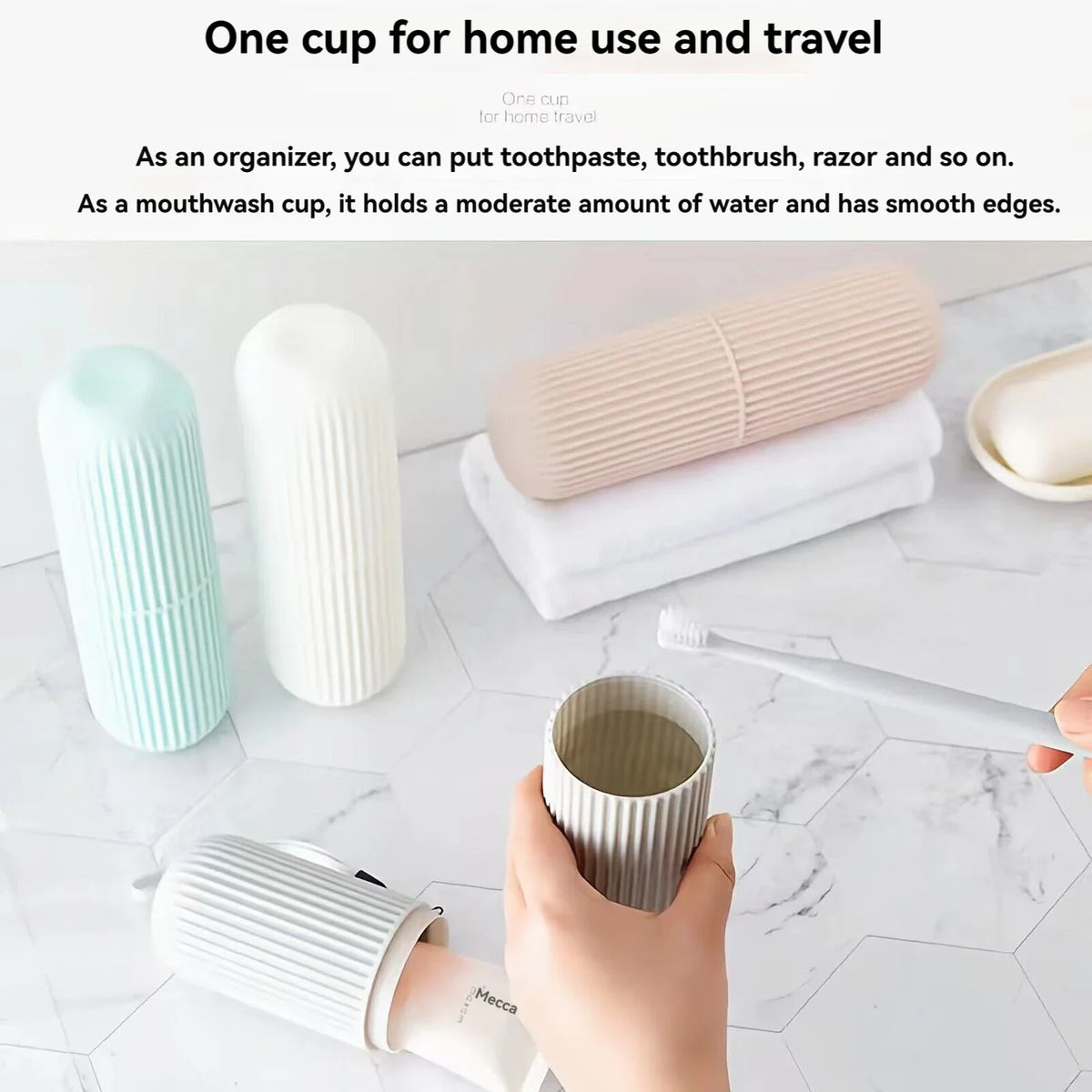 tasse dents réutilisable gris rose vert blanc rayures horizontales moderne minimaliste poignée amovible étui