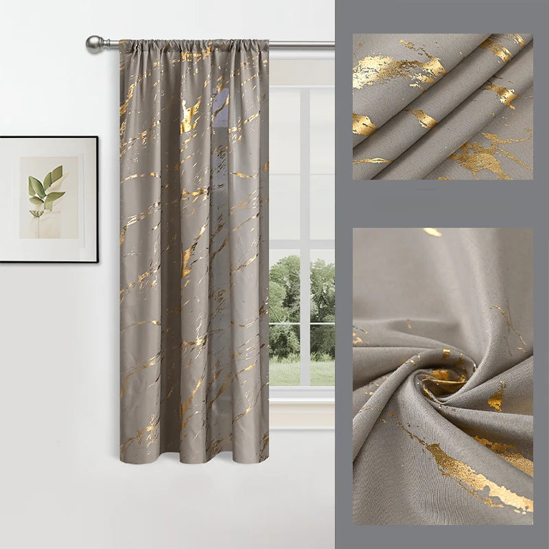 rideaux imprimés marbre moderne noir doré opaques tubulaires maison