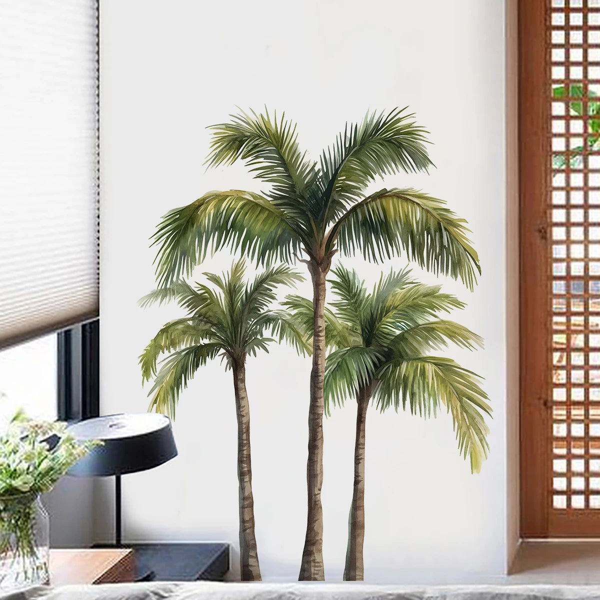 sticker mural palmiers tropicaux vert brun adhésif moderne décoration chambre opacité autoadhésif dimension 90cm