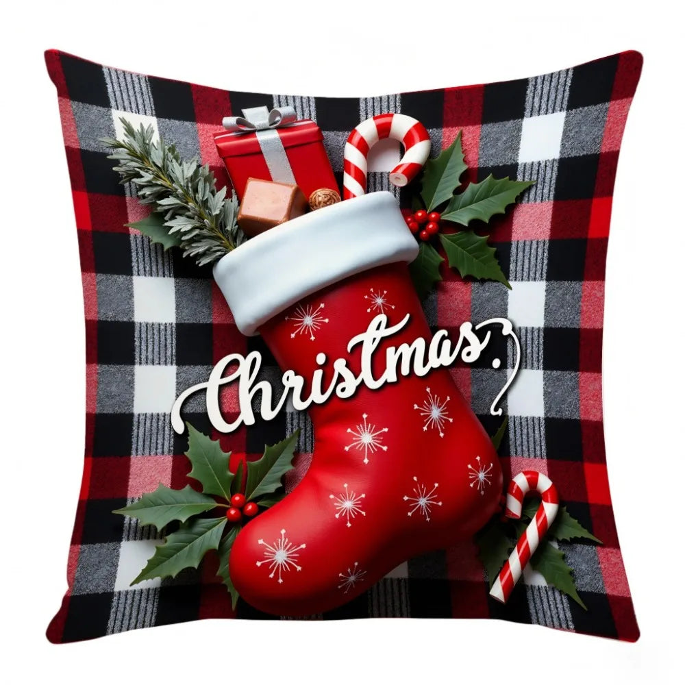 coussin décoratif noël carreaux rouge blanc flocon neige bonhomme neige guirlande sapin 45cm 45cm