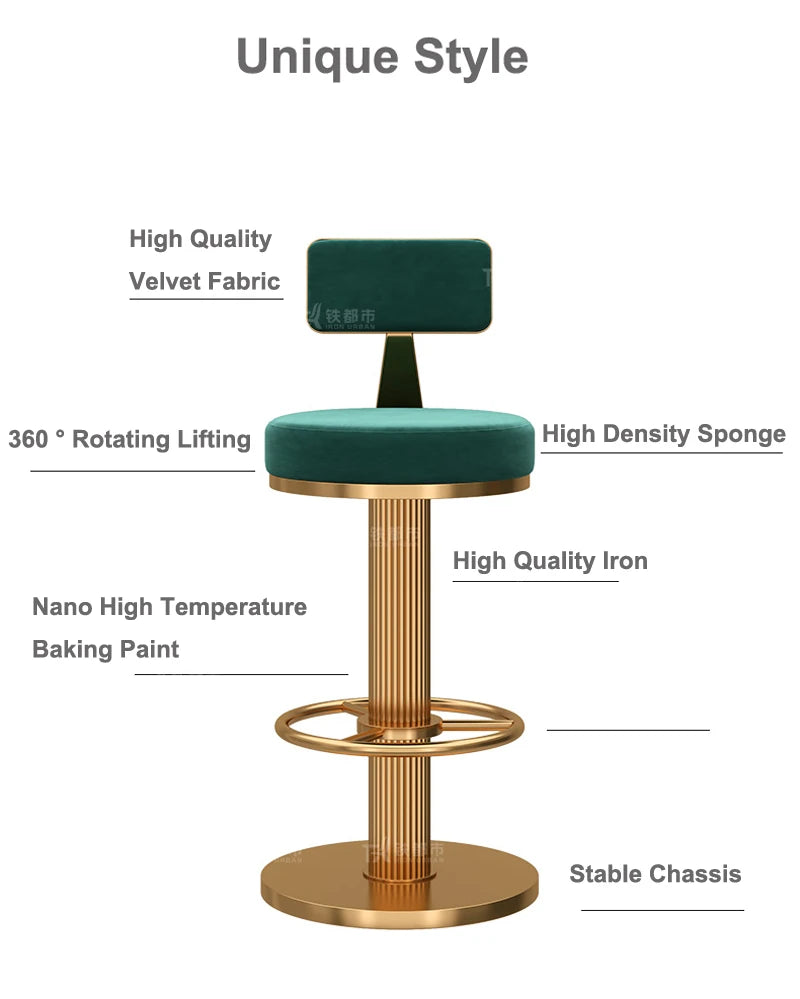 tabourets bar velours bleu marine gris rose contemporains assise dorée pieds métal adjustable