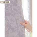 rideau floral brodé gris clair élégant maison moderne pompons occlusion