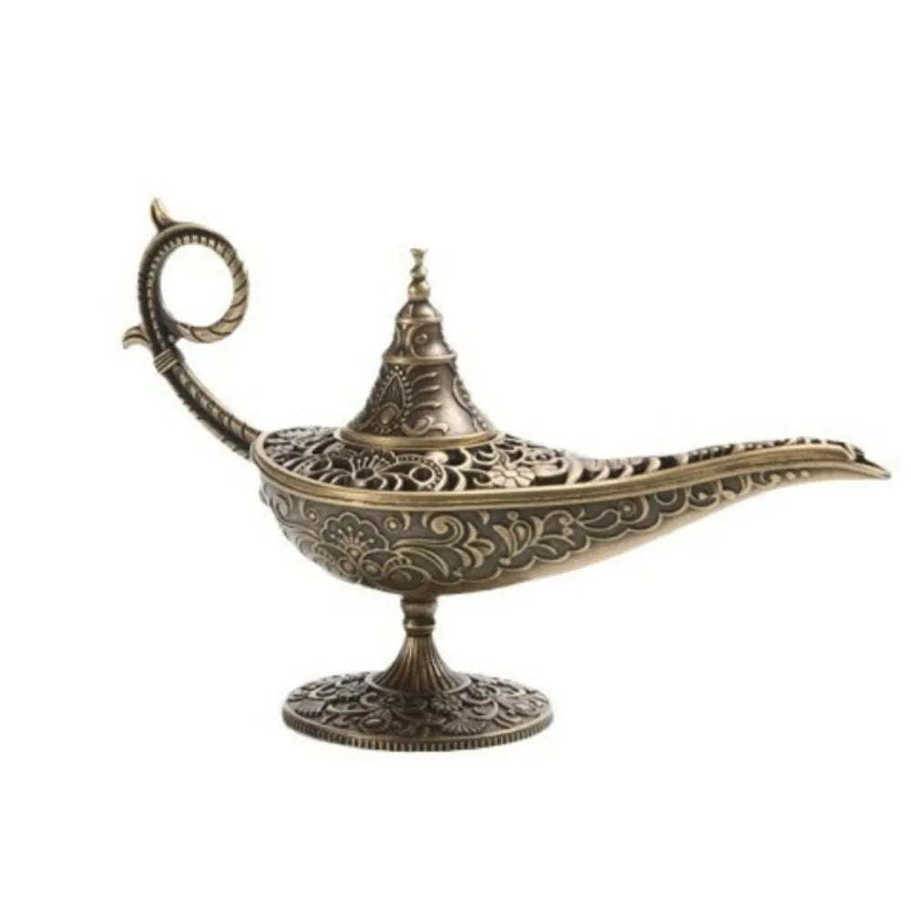 lampe huile bronze doré ornements floraux artisanale vintage bougie noire purifier air décoration intérieure