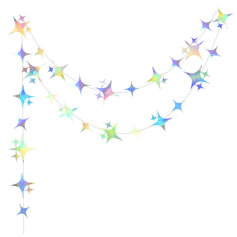 guirlande décorative multicolore stars lunes cercles effet holographique iridescent enfantin cosmique festif