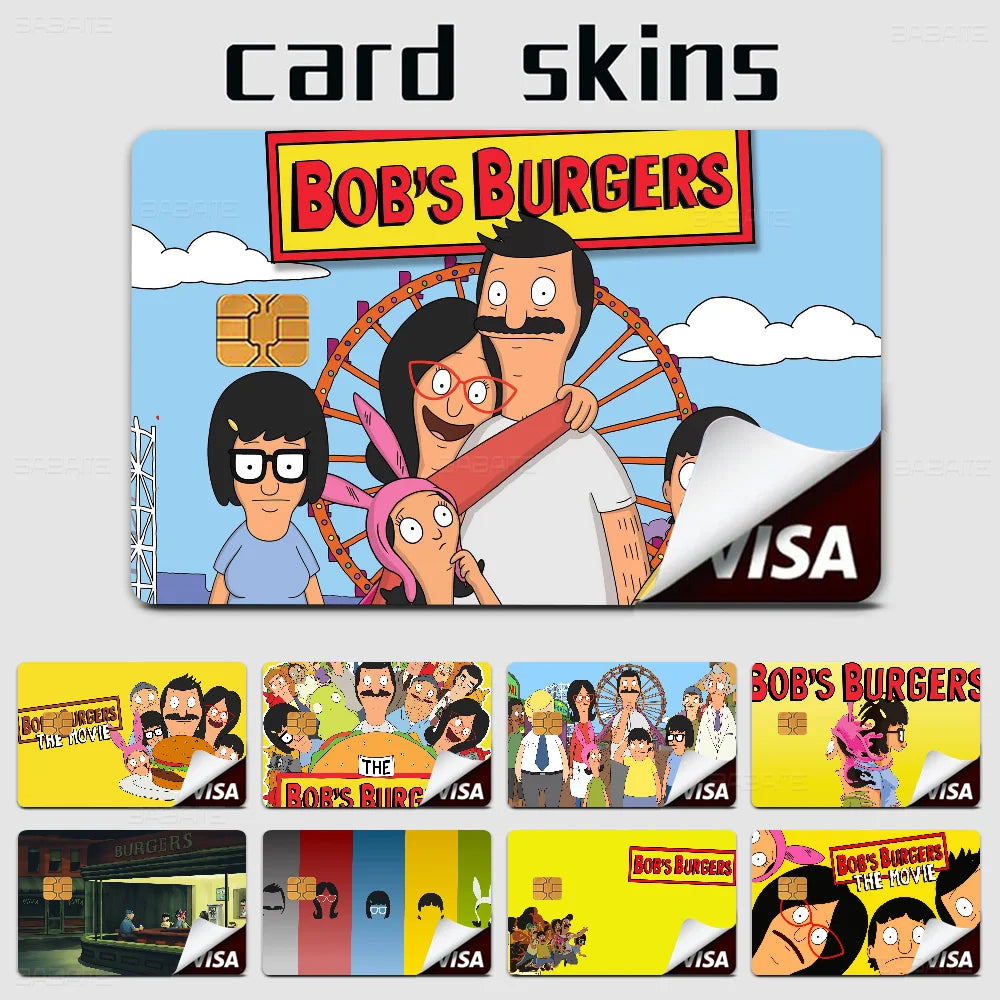 sticker adhésif carte crédit dessin animé bob's burgers the movie waterproof réutilisable bleu jaune