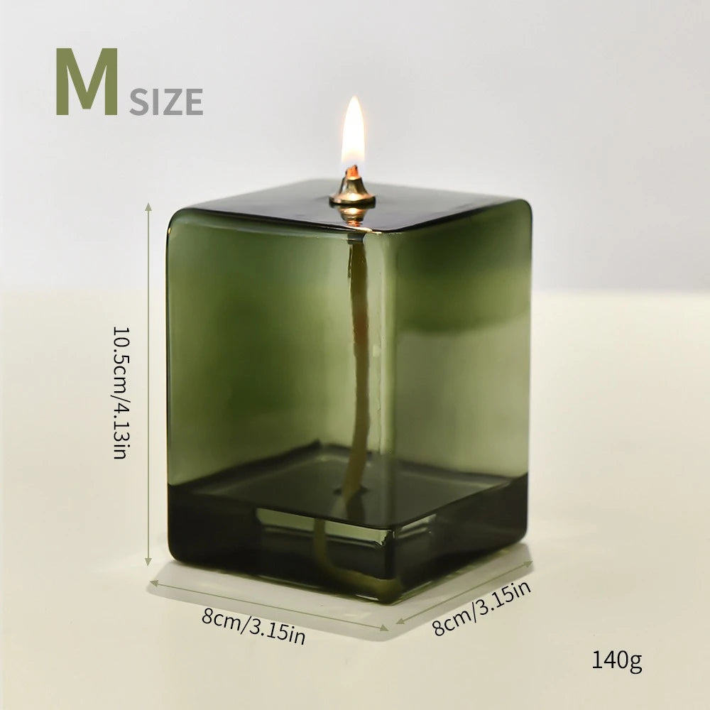 lampe huile vert foncé moderne verre borosilicate minimaliste sans bougie décoration intérieure maison