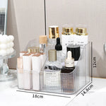 organisateur maquillage transparent moderne élégant brosse maquillage produits cosmétiques rayures verticales vert foncé doré