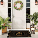 tapis d'entrée anti dérapant caoutchouc ornements dorés couronne classique élégant noir or