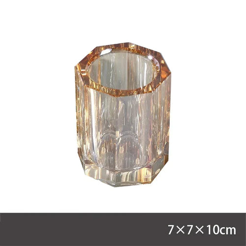 ensemble accessoires salle bain cristal transparent distributeur savon gobelet plateau doré luxe