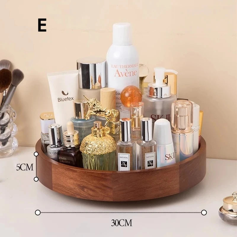 meuble rangement cosmétique moderne bois foncé brosse maquillage palette fards flacons produits cosmétiques boîtes