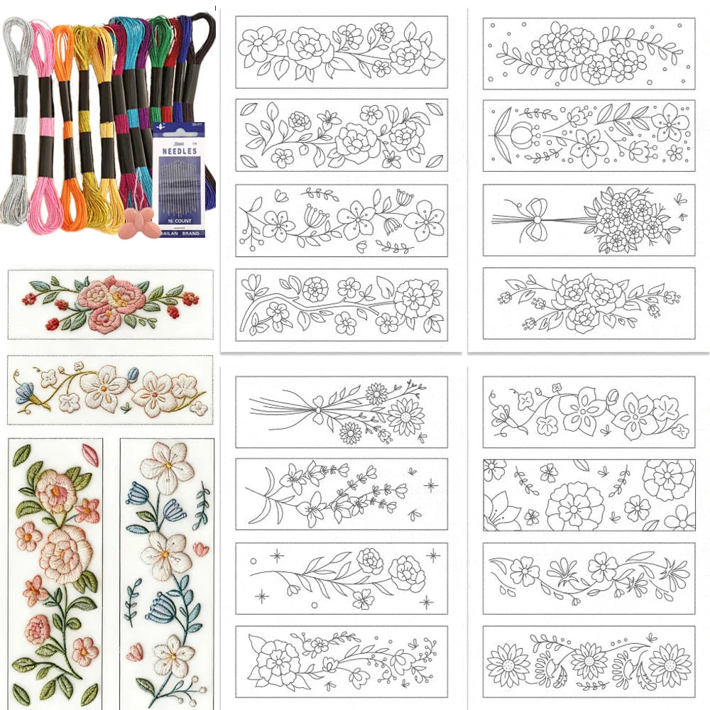 feuilles adhésives broderie motifs floraux fleurs feuilles branches classiques différentes couleurs solubles eau bricolage