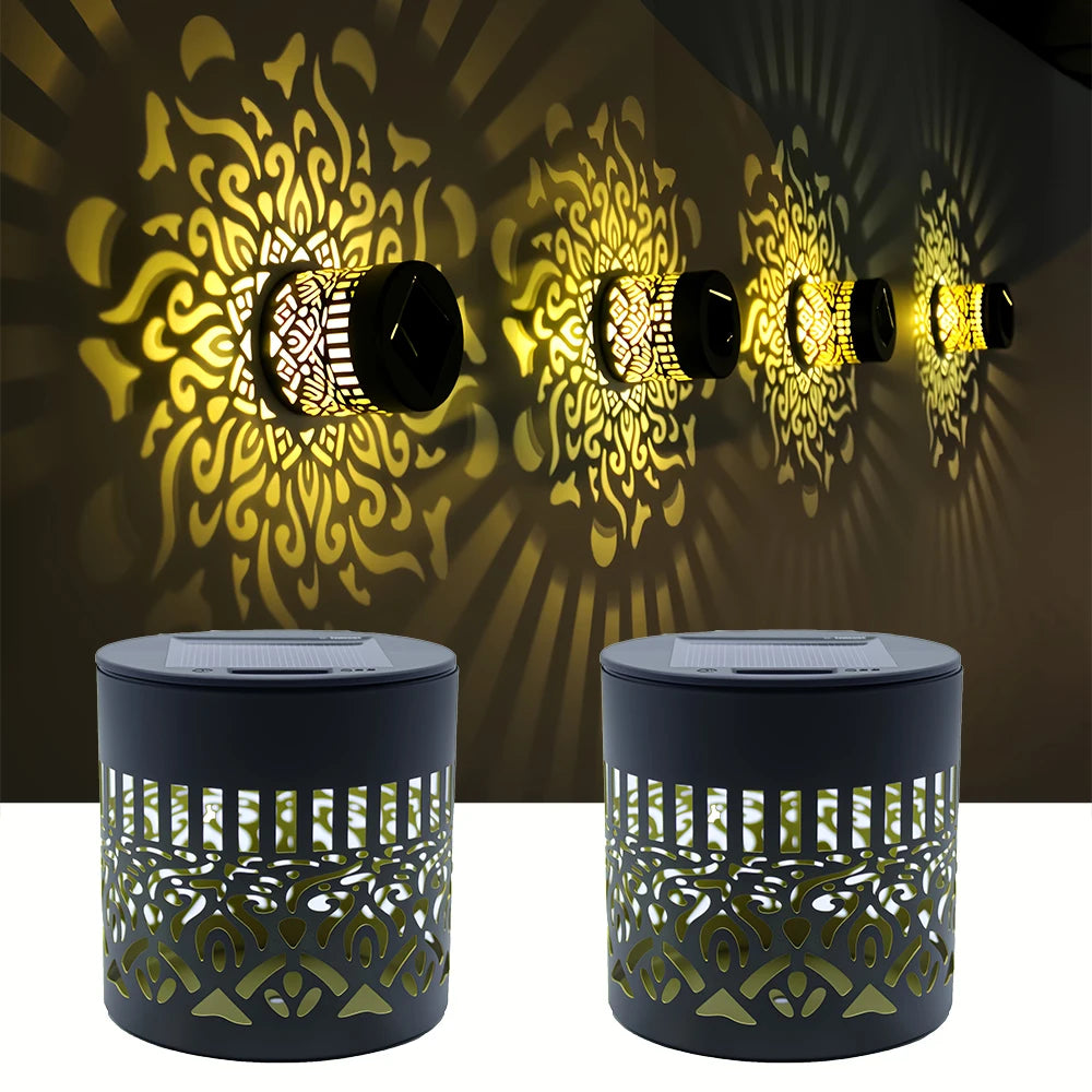 lampe solaire décorative motif floral contemporain noir doré ajourée adhésive extérieure