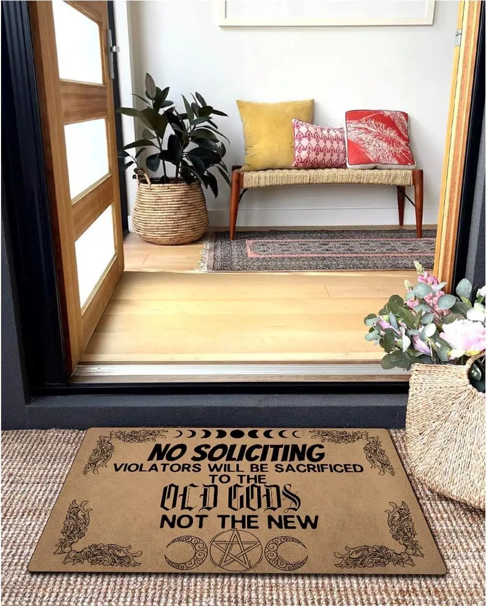 tapis d'entrée marron noir motifs floraux pentagramme anti dérapant vintage