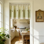 rideau vintage rustique vert clair dentelle blanche bois ruban décoratif pastoral tissu uni