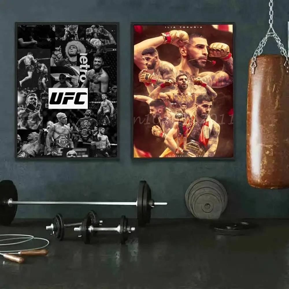 affiche ufc boxeurs moderne sportive noir blanc rouge jetro cadre bois chambre salonhôtel