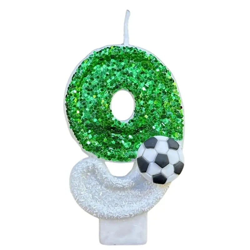 bougies anniversaire forme chiffres vert paillette ballon football clips décoratives thème sportifs numérotation enfants
