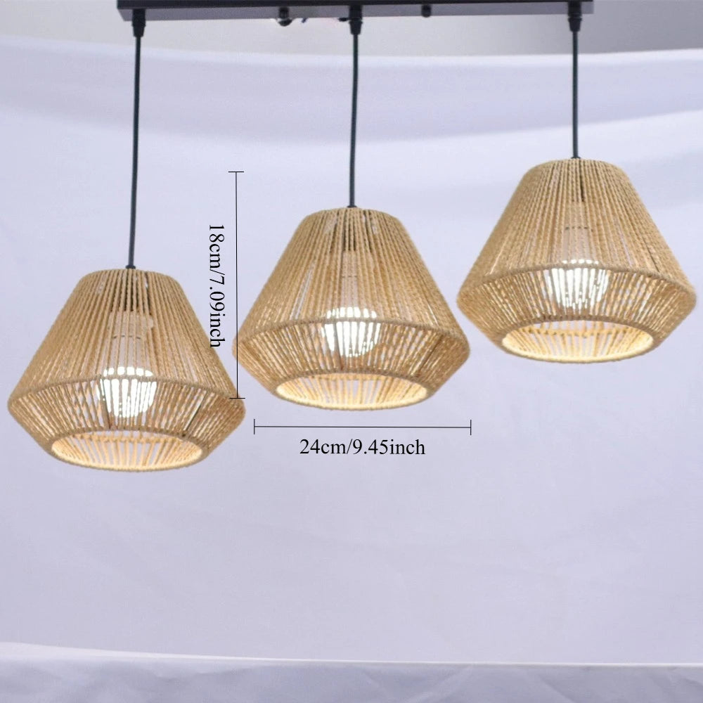 lampe suspendue tressée rotin naturelle moderne cuisine salle manger lumière led 24cm 18cm