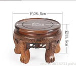 support pot fleurs bois gravures artisanal traditionnel marron foncé display stand decoration crafts shelf